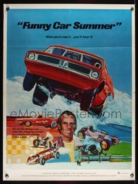 6j288 FUNNY CAR SUMMER 1sh '73 great Edwards art of Dunn-Reath 'Cuda flopper & other drag classics!