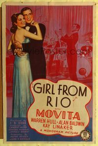 6j297 GIRL FROM RIO 1sh '39 pretty Movita, Warren Hull & Alan Baldwin, art of dancers!