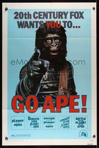 6j304 GO APE 1sh '74 5-bill Planet of the Apes, wonderful Uncle Sam parody art!