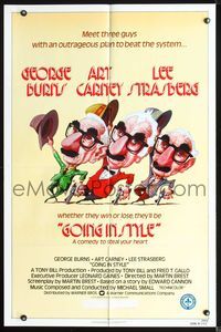 6j308 GOING IN STYLE 1sh '79 wacky art of George Burns, Art Carney & Lee Strasberg!