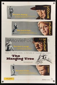 6j331 HANGING TREE 1sh '59 cool portraits of Gary Cooper, Maria Schell & Karl Malden!