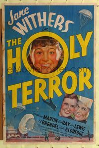 6j362 HOLY TERROR 1sh '37 Jane Withers, Anthony Martin, art of paratroopers & aircraft!