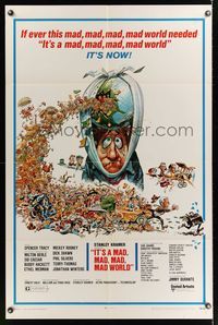 6j410 IT'S A MAD, MAD, MAD, MAD WORLD 1sh R70 great art of entire cast on Earth by Jack Davis!