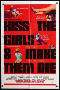 6j435 KISS THE GIRLS & MAKE THEM DIE 1sh '66 Mike Connors, Dorothy Provine, mad menace in Rio!