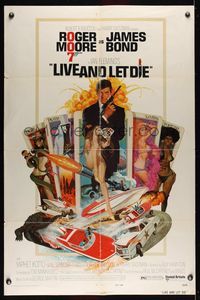 6j464 LIVE & LET DIE west hemi 1sh '73 art of Roger Moore as James Bond by Robert McGinnis!