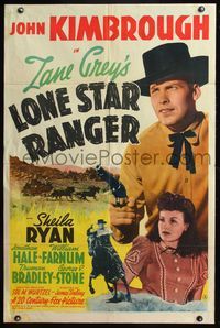 6j468 LONE STAR RANGER 1sh '41 from Zane Grey novel, cowboy John Kimbrough, pretty Sheila Ryan!