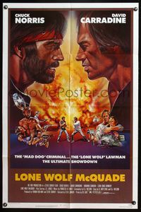 6j469 LONE WOLF McQUADE 1sh '83 great face off art of Chuck Norris & David Carradine by CW Taylor!