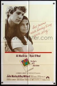 6j476 LOVE STORY 1sh '70 great romantic close up of Ali MacGraw & Ryan O'Neal!