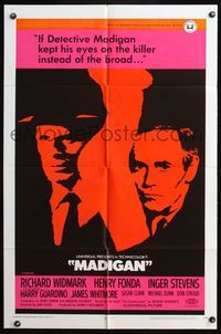 6j481 MADIGAN 1sh '68 Richard Widmark, Henry Fonda, Don Siegel directed thriller!