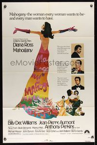 6j495 MAHOGANY 1sh '75 cool art of Diana Ross, Billy Dee Williams, Anthony Perkins, Aumont