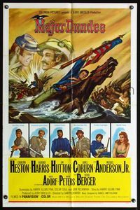 6j496 MAJOR DUNDEE 1sh '65 Sam Peckinpah, Charlton Heston, cool Civil War battle art!