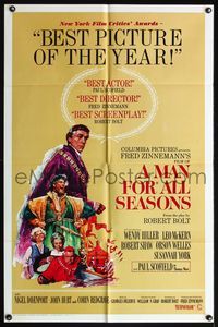 6j499 MAN FOR ALL SEASONS style B 1sh '67 Paul Scofield, Robert Shaw, Best Picture Academy Award!