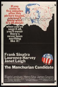 6j512 MANCHURIAN CANDIDATE 1sh '62 cool art of Frank Sinatra, directed by John Frankenheimer!