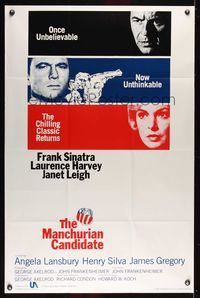 6j513 MANCHURIAN CANDIDATE 1sh R88 art of Frank Sinatra, directed by John Frankenheimer!