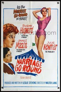 6j524 MARRIAGE-GO-ROUND 1sh '60 Julie Newmar wants to borrow Susan Hayward's husband James Mason!