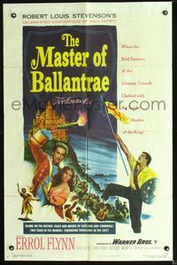 6j531 MASTER OF BALLANTRAE 1sh '53 Errol Flynn, Scotland, from Robert Louis Stevenson story!