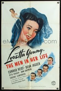 6j540 MEN IN HER LIFE style A 1sh '41 great image of Loretta Young in cool dress, Conrad Veidt!