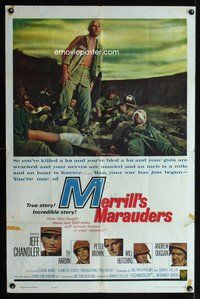 6j541 MERRILL'S MARAUDERS 1sh '62 Samuel Fuller, Jeff Chandler, true story from WWII!