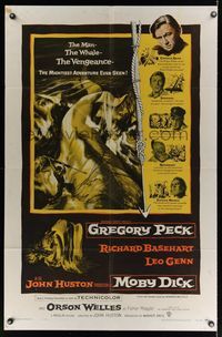 6j548 MOBY DICK 1sh '56 John Huston, great art of Gregory Peck & the giant whale!