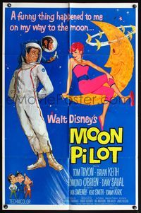 6j554 MOON PILOT 1sh '62 Disney, Tom Tryon, Dany Saval, wacky space man and moon girl art!
