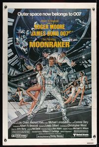 6j556 MOONRAKER 1sh '79 art of Roger Moore as James Bond & sexy babes by Gouzee!