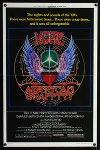 6j559 MORE AMERICAN GRAFFITI style A 1sh '79 cool psychedelic art by Mouse/Kelley!