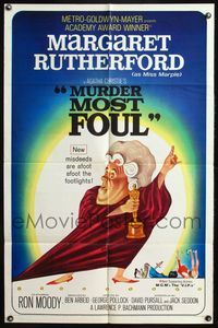 6j567 MURDER MOST FOUL 1sh '64 art of Margaret Rutherford, written by Agatha Christie!
