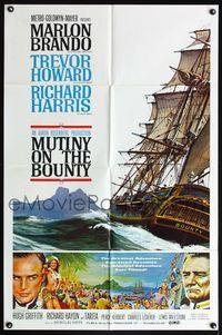 6j576 MUTINY ON THE BOUNTY style B 1sh '62 Marlon Brando, cool seafaring art of ship by Smith!