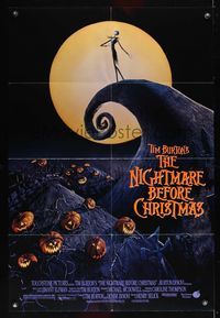 6j596 NIGHTMARE BEFORE CHRISTMAS DS 1sh '93 Tim Burton, Disney, great horror cartoon image!