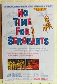 6j597 NO TIME FOR SERGEANTS 1sh '58 Andy Griffith, wacky Air Force paratrooper artwork!