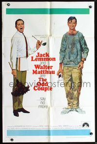 6j612 ODD COUPLE 1sh '68 art of best friends Walter Matthau & Jack Lemmon by Robert McGinnis!