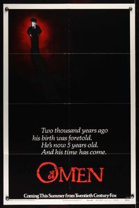 6j617 OMEN style B teaser 1sh '76 Gregory Peck, Lee Remick, Satanic horror, it's frightening!