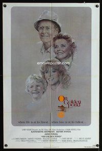 6j620 ON GOLDEN POND 1sh '81 art of Katharine Hepburn, Henry Fonda, and Jane Fonda by C.D. de Mar!