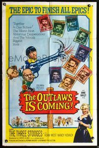 6j630 OUTLAWS IS COMING 1sh '65 The Three Stooges with Curly-Joe are wacky cowboys!