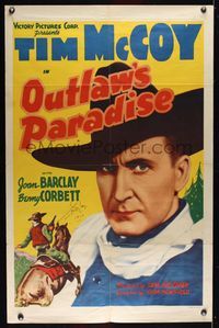 6j631 OUTLAWS' PARADISE signed 1sh '39 by Tim McCoy, western cowboy action art!