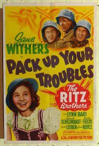 6j634 PACK UP YOUR TROUBLES 1sh '39 great Army art of The Ritz Brothers & Jane Withers too!
