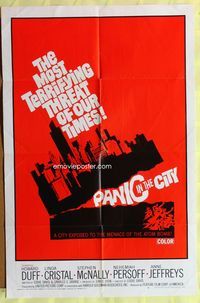 6j635 PANIC IN THE CITY 1sh '68 Howard Duff, cool artwork of city skyline!