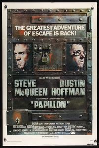 6j637 PAPILLON 1sh R77 great art of prisoners Steve McQueen & Dustin Hoffman!