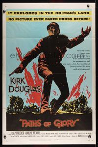 6j645 PATHS OF GLORY 1sh '58 Stanley Kubrick, great artwork of Kirk Douglas in WWI!