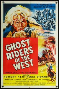 6j652 PHANTOM RIDER 1sh R54 Republic serial, Ghost Riders of the West!