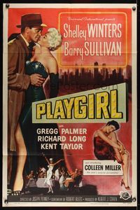 6j660 PLAYGIRL 1sh '54 Barry Sullivan, there's a price tag on sexy Shelley Winters' kisses!