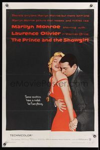 6j673 PRINCE & THE SHOWGIRL 1sh '57 Laurence Olivier nuzzles super sexy Marilyn Monroe's shoulder!