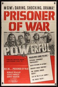 6j674 PRISONER OF WAR 1sh '54 Ronald Reagan vs Communists, daring & shocking!