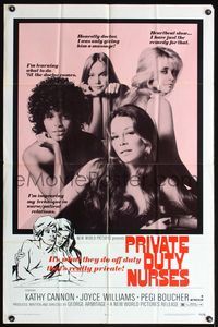 6j676 PRIVATE DUTY NURSES 1sh '71 sexy Kathy Cannon & Joyce Williams, hospital sexploitation!