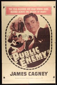 6j683 PUBLIC ENEMY 1sh R54 William Wellman directed classic, James Cagney & Jean Harlow!