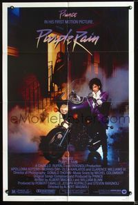 6j686 PURPLE RAIN 1sh '84 Prince riding motorcycle, in his first motion picture!