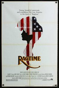 6j693 RAGTIME 1sh '81 James Cagney, cool patriotic American flag art, directed by Milos Forman!