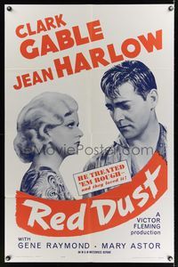 6j697 RED DUST 1sh R63 Victor Fleming directed, great art of Clark Gable & sexy Jean Harlow!