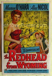 6j698 REDHEAD FROM WYOMING 1sh '53 sexy Maureen O'Hara had a weapon for every kind of man!