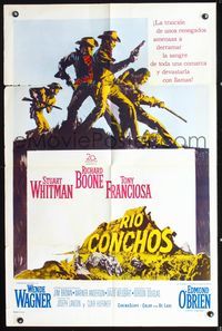 6j709 RIO CONCHOS Spanish/U.S. 1sh '64 cool cowboy art of Richard Boone, Stuart Whitman & Tony Franciosa!